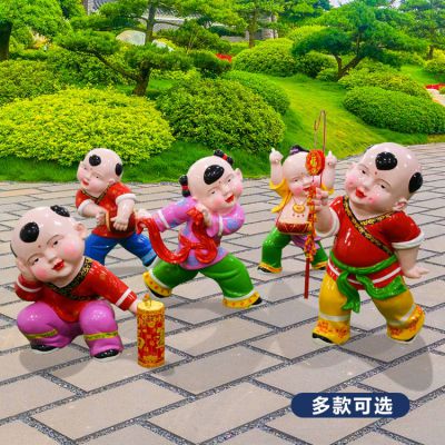玻璃鋼彩繪福娃，中國傳統(tǒng)喜慶娃娃雕塑