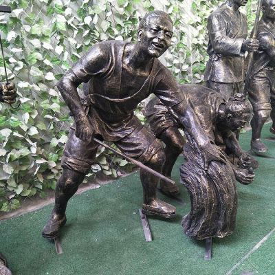 玻璃鋼仿銅色割稻子、插秧等干貨農(nóng)民塑像