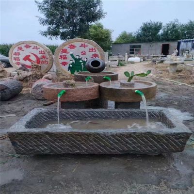 庭院大型長(zhǎng)方形仿古做舊老石槽流水?dāng)[件