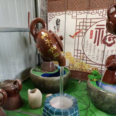 小型玻璃鋼流水天壺雕塑，別墅庭院富水長流招財吉祥風水噴泉