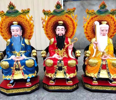 太上老君、上清靈寶天尊、三清道祖玻璃鋼彩繪神佛三清祖師雕塑