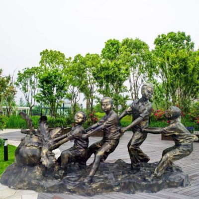 拔蘿卜場(chǎng)景雕塑，玻璃鋼仿銅兒童主題雕塑
