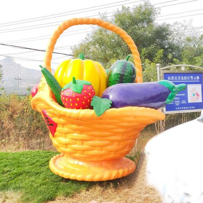 玻璃鋼花籃果籃，豐收年大型果盤景觀雕塑