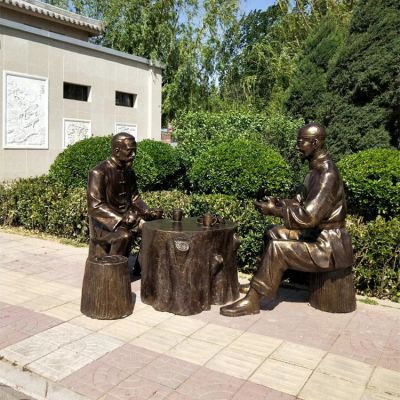 喝茶，玻璃鋼仿銅場景人物雕塑