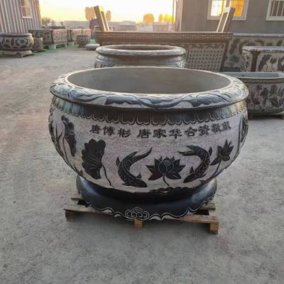 寺廟擺放青石仿古養(yǎng)魚(yú)水缸花盆