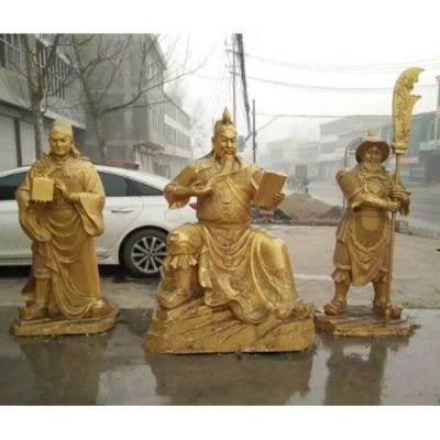 寺廟景區(qū)大型鑄銅噴金漆關公、周倉和關平