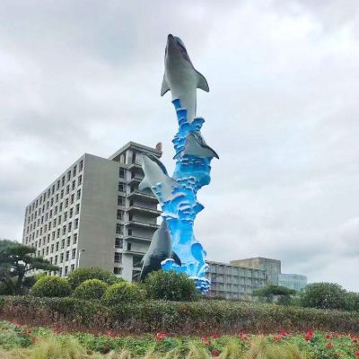 玻璃鋼彩繪海豚廣場創(chuàng)意景觀標(biāo)識(shí)雕塑