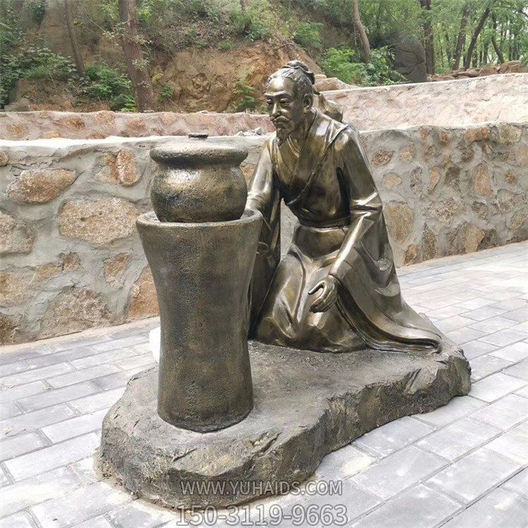 煎藥古代人物，中醫(yī)文化熬制中藥玻璃鋼仿銅情景雕塑