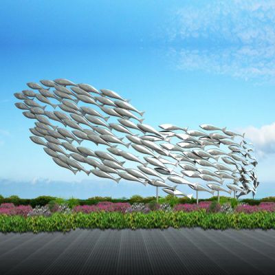 大型鏡面不銹鋼魚(yú)群景觀雕塑 制作戶(hù)外水池庭院裝飾擺件