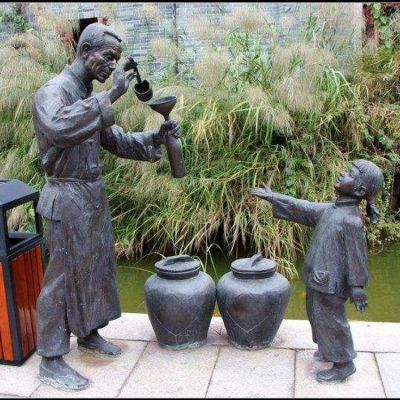 打酒，鑄銅民俗生活情景人物雕塑