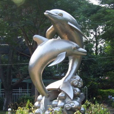  戶(hù)外園林廣場(chǎng)景觀不銹鋼大型海豚雕塑